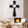 Metal Cross for Wall, Crosses Wall Decor, Cross Heart Metal Wall Art, Christian Wall Decor, Christian Cross Wall Decor, Religious Wall Decor, Faith Wall Decor, Spiritual Wall Decor (Black, 30"x19" | 76x48cm, metal wall art)