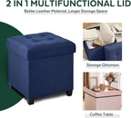 17.7" Ottoman with Storage, Square Storage Ottoman for Dorm, Linen Ottomans with Legs for Living Room, Bedroom, Blue