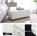 Storage Ottoman Bench for Bedroom & End of Bed Seating, Upholstered Tufted Linen Bench with Hidden Storage & Safety Hinge, 43 Inch, 350 lb Weight Capacity, Linen Beige