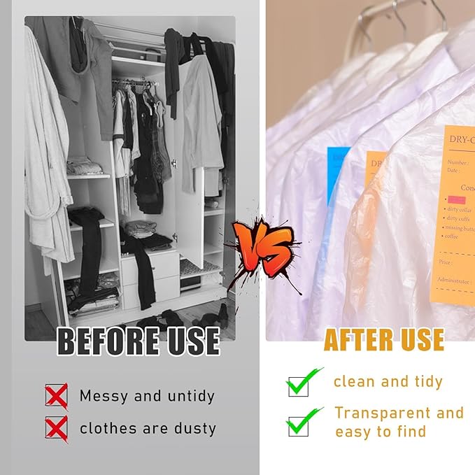 30 Pack Clear Garment Bags 23.6 x 35.4 inch Plastic Clothes Covers for Hanging Clothes Transparent Dry Cleaner Bags Dust-proof Clothing Protector Covers for Closet Storage Home Laundry