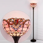 WERFACTORY Tiffany Floor Lamp Pink Baroque Stained Glass Light 12X12X71 Inches Pole Torchiere Standing Corner Torch Uplight Decor Bedroom Living Room Home Office S003P Series