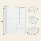 GarveeHome 15 Drawers Dressers, Chest of Drawers with Wood Tabletop, Metal Frame, Storage Organizer Unit with Fabric, Tall Dressers for Bedroom Living Room Hallway Entryway, White