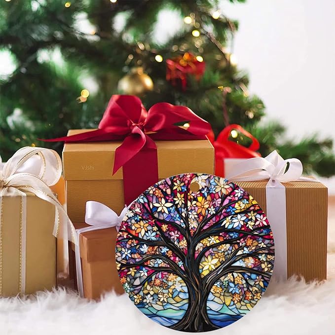 Tree of Life Ornament Christmas Decoration Christmas Tree Ornaments Gift Round Ceramic Bauble Present Holiday Keepsake