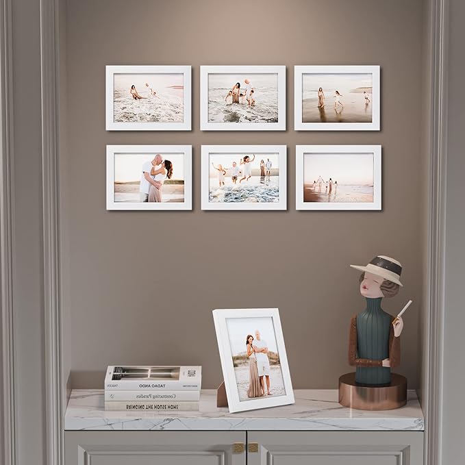 Giftgarden White 5x7 Picture Frame 7 Pack, Modern White Woodgrain 5 by 7 Photo Frames for Wall or Tabletop Display