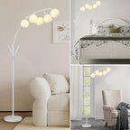 HMVPL White Floral Floor Lamp, Cute Flower Standing Lamp for Bedroom, Modern Tall Lamp with 5 G9 LED Bulbs, Foot Switch, Acrylic Shade, Curved Floor Lamp for Living Room Corner Bedside Kids Home Decor