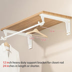 Closet Rod Support Bracket 12 inch WYGWP Heavy Duty Closet Shelves Brackets with Rod Shelving Supports 400lbs, Wall Mounted Shelf and Rod Holder for Armoire Wardrobe and Walk-in Closet Decor (4 Pack)