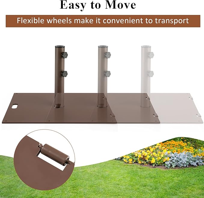 Tangkula 50LBS Patio Umbrella Base, Portable Outdoor Umbrella Base Stand, 24 Inches Square Umbrella Base Holder with 2 Tightening Knobs & 2 Wheels, Suitable for Backyard, Deck, Poolside, Patio (Brown)