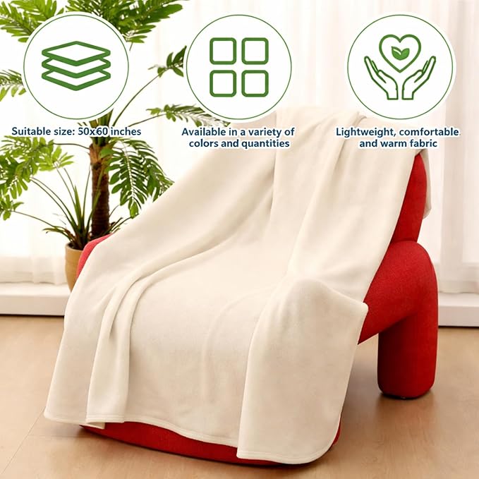 Newwiee 24 Pcs Fleece Throw Blankets Bulk 50'' x 60'' Oeko-tex Standard 100 Certified Spring Outdoor Wedding Guest Blankets Lightweight for Sleepover Donation Lap Pet Sofa Home (Cream White)
