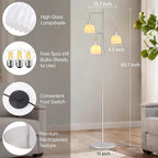 Dimmable Floor Lamp for Living Room, Bedroom, Nickel Standing Lamp with 3pcs 6W Bulbs, Vintage Floor Lamps for Corner, Nursery (White Tulip)