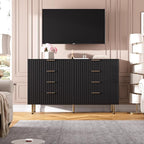 GarveeHome 8 Drawer Dresser for Bedroom, Fluted 55 in Wide Modern Chest of Drawers with Deep Drawers, Wooden Dresser Organizer for Living Room, Hallway, Kids Room, Black