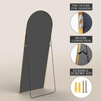 MISSDAY 64"x21" Arched Full Length Mirror, Full Body Mirror with Stand, Floor Mirror Long Free Standing, Leaning or Hanging, Aluminum Thin Frame Wall-Mounted Mirrors Wall Mirrors for Bedroom, Gold