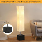 Modern Floor Lamp with Wooden Base, 58-inch Tall, White Shade, Foot Switch, 60W E26 Compatible