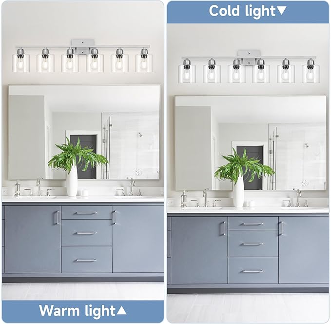 Modern Brushed Nickel 6 Light Bathroom Light Fixtures,38 inch Vanity Lights for Bathroom with Clear Glass, Vanity Light for Mirror Kitchen Living Room Hallway Cabinet Porch