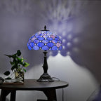 Tiffany Lamp Vintage Deep Blue Stained Glass Bead Table Lamp Desk Bedside Reading Light Decor Bedroom Living Room Home Office D12*H18 Inches
