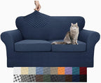 YEMYHOM Latest Checkered 3 Pieces Couch Covers for 2 Cushion Couch High Stretch Thickened Love Seat Sofa Cover for Dogs Pets Anti Slip Elastic Loveseat Slipcover Protector (Navy), 55"-69"(2 Cushions)
