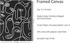 Abstract Face Pattern Wrapped Canvas Wall Art Black Background White Continuous Line Drawing 12x16 Inch Gallery Stretched Modern Home Art Decor