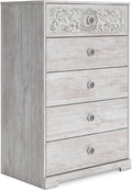Signature Design by Ashley Paxberry Boho 5 Drawer Chest of Drawers, Whitewash