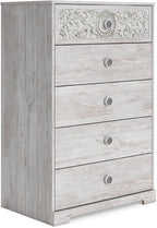 Signature Design by Ashley Paxberry Boho 5 Drawer Chest of Drawers, Whitewash