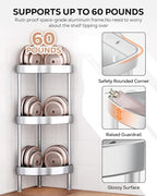 Nieifi Corner Shower Caddy Stand-3 Tier Rustproof Anodized Aluminum Standing Shower Organizer-Shower Caddy Corner-Dual Stability to Anti-Shaking-Height-Adjustable Legs for Uneven Surfaces-Silver