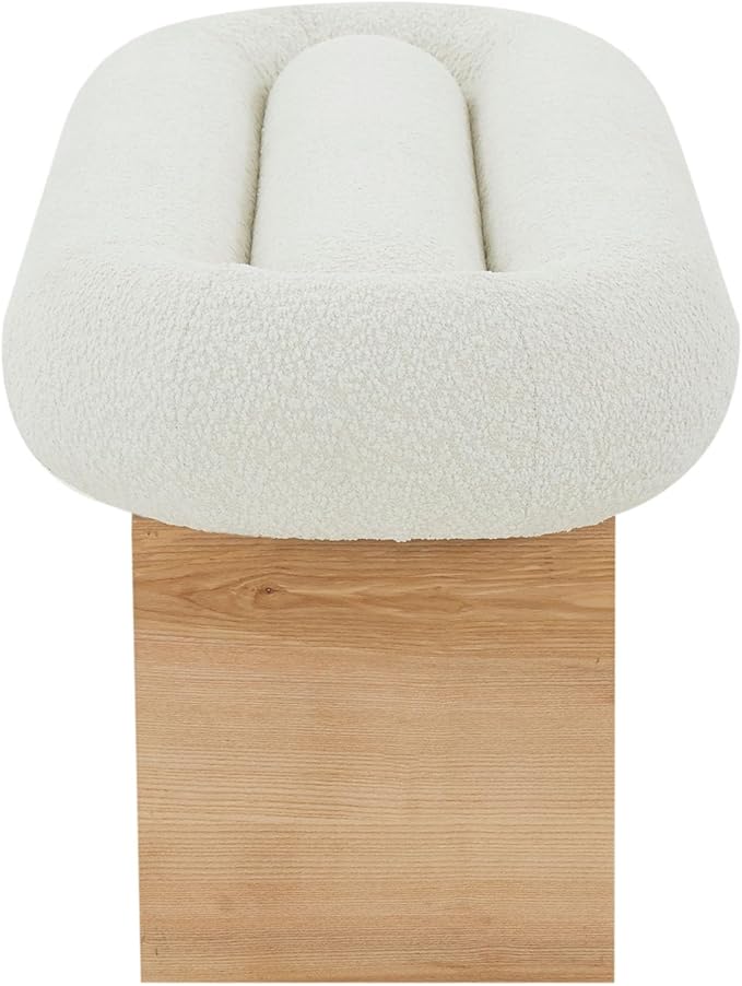 SAFAVIEH Couture Collection Carsen Mid-Century Modern Ivory Boucle/Natural Oval Bench (Fully Assembled)