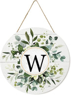 Smile Monogram Letter W Wreaths Wooden Welcome Sign, Family Last Name Initial Front Door Wall Decoration, Floral Spring Summer Porch Rustic Home Kitchen Decor