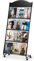 Magazine Rack Floor, Literature Display Rack Brochure Stand for Offices, Trade Show Exhibitions Office Retail Store (Black)