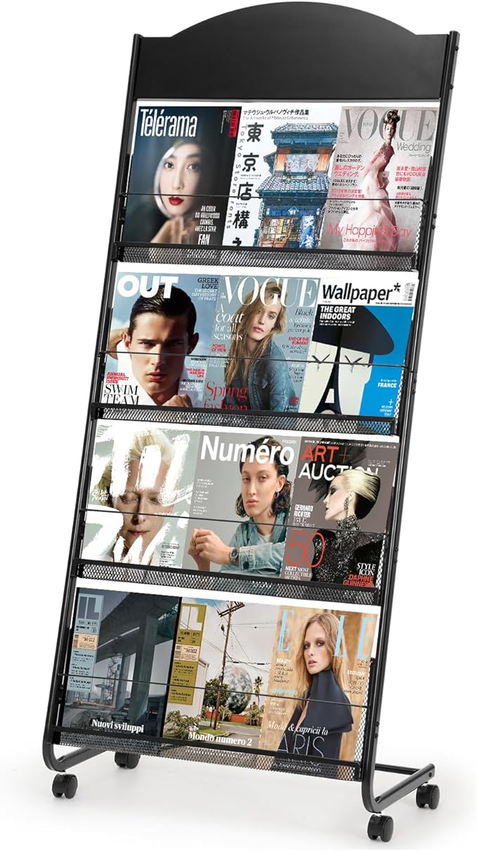 Magazine Rack Floor, Literature Display Rack Brochure Stand for Offices, Trade Show Exhibitions Office Retail Store (Black)