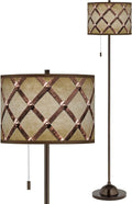 Modern Rustic Industrial 62" Tall Standing Floor Lamp Skinny Club Pole Pull Chain Brown Tiger Bronze Finish Living Room Bedroom House Reading Office Home Décor Metal Weave Drum Shade