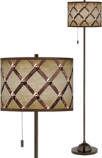 Modern Rustic Industrial 62" Tall Standing Floor Lamp Skinny Club Pole Pull Chain Brown Tiger Bronze Finish Living Room Bedroom House Reading Office Home Décor Metal Weave Drum Shade