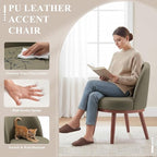 Accent Chair Mid-Century Modern Chair PU Leather Upholstered Armless Chair Set of 2, Suitable for Living Room, Bedroom, Balcony,Olive Green