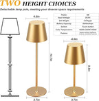 Kakanuo Cordless Table Lamp Rechargeable Gold - KK 4 Pack Battery Operated Lamp for Dining Table, 3 Color Stepless Dimming Waterproof LED Wireless Lamp for Counter, Outdoor Patio, Touch Control