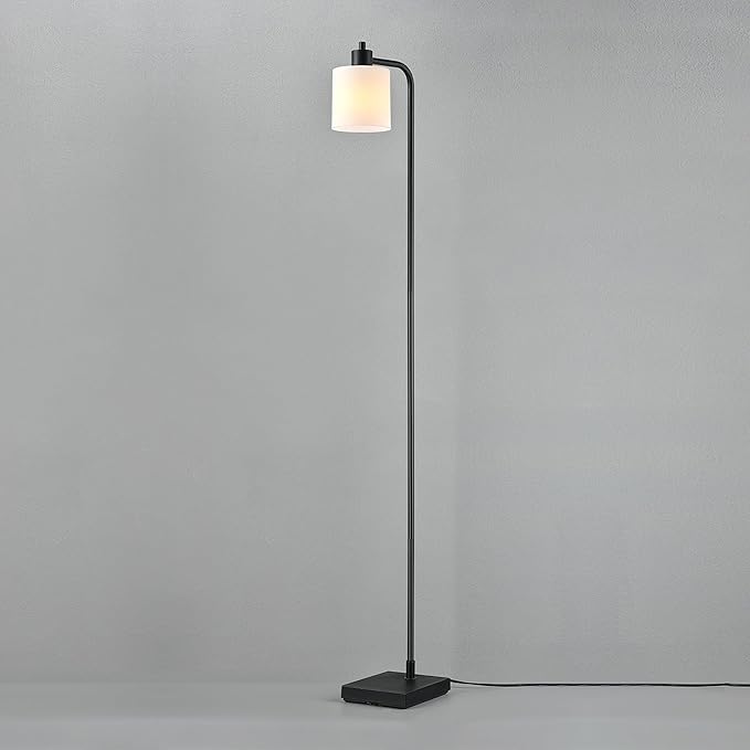 GLOBE Electric 61000144 62" Floor Lamp, Matte Black, Plastic Frosted Shade, On/Off Rotary Switch on Socket, 6-Foot Black Cord, Reading Light, Bedroom, Living Room, Home Decor