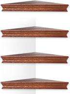 Corner Floating Shelf for Wall Set of 4,Triangular Corner Shelves Wall Mounted for Bedroom,Living Room,Bathroom,Kitchen-Dark Walnut