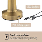 Radiance LED Cordless USB-C Re-Chargeable Desk Lamp, 5200mAh Battery Operated with 3 Color Temperature 2700K-3000K-3500K and Fingertip Touch On/Off Plus Dimming in Satin Brass