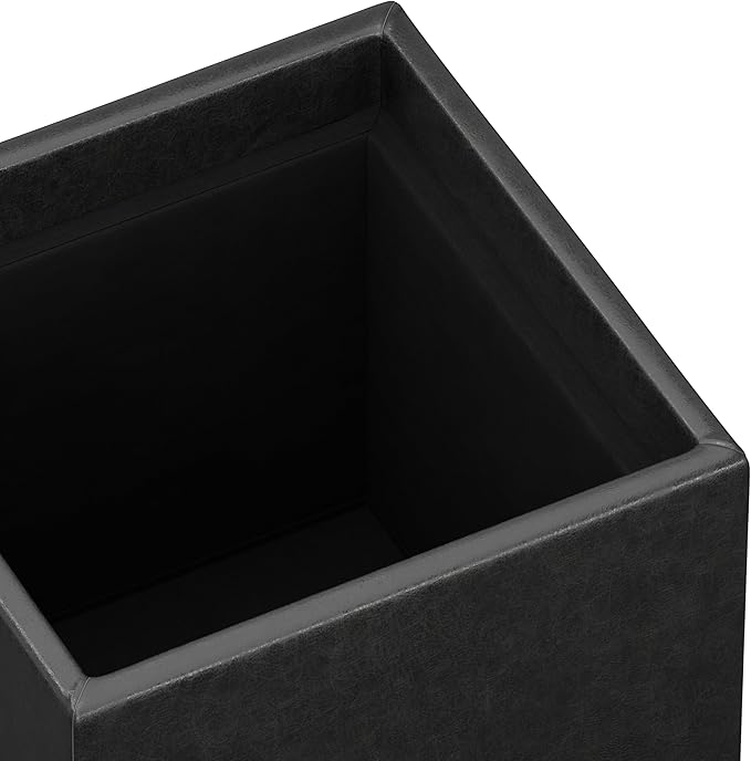 SIMPLIHOME Rockwood Cube Storage Ottoman with Tray - 17 inch Wide Upholstered Vegan Leather Square Storage Ottoman in Distressed Black, Contemporary Cube Ottoman for Living Room with Serving Tray