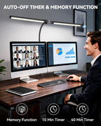 LED Desk Lamp for Home Office, Eye-Caring Architect Lamp with Clamp, Stepless Dimming Computer Light for Dual Screen Monitor, 5 Color Adjustable Lighting Mode, Workbench Light for Drafting, Study