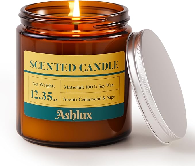 Sage and Cedar Candle for Cleansing,12.35oz Scented Candles with 8% Essential Oils,70 Hour Burn Time Soy Wax Candles for Home Decor,Reading,Jar Candle Gifts for Men and Women