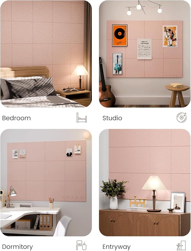 Fluxynara Large Felt Bulletin Board 48" x 36" Cork Board Alternative-12 Pack with 70 Safe Removable Adhesive Tabs, Cork Boards for Walls Cork Board for Home Office Classroom Pin Board - Pink