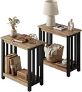 ChooChoo Mission End Tables Set of 2, Narrow Side Tables for Small Spaces, Night Stands with Storage Shelf for Living Room and Bedroom, Rustic Oak & Black