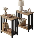 ChooChoo Mission End Tables Set of 2, Narrow Side Tables for Small Spaces, Night Stands with Storage Shelf for Living Room and Bedroom, Rustic Oak & Black