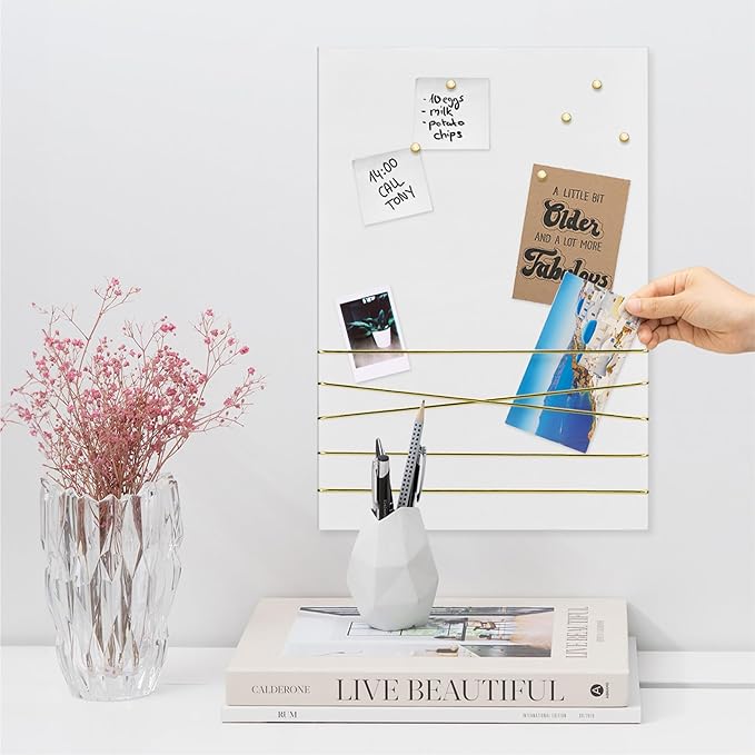 Navaris Fabric Memo Bulletin Board - 12" x 17" Velvet Memory Board for Wall to Display Photo Collages, Pictures, Notes - Includes 6 Push Pins - White