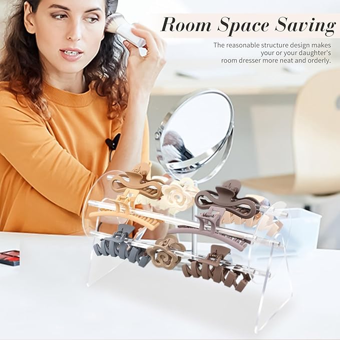 SNOWSTAR 2PCS Acrylic Claw Clip Organizer Holder,360-Degree Rotating Claw Clip Holder and Storage,Hair Clip Organizer Display Clear Stand for Women and Girls