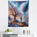 Ambesonne Space Tapestry, Lonely Astronaut in a Surreal Planet Pastel Celestial Forms Dried Tree, Fabric Wall Hanging Decor for Bedroom Living Room Dorm, 23" X 28", Blue Pale Orange Mauve