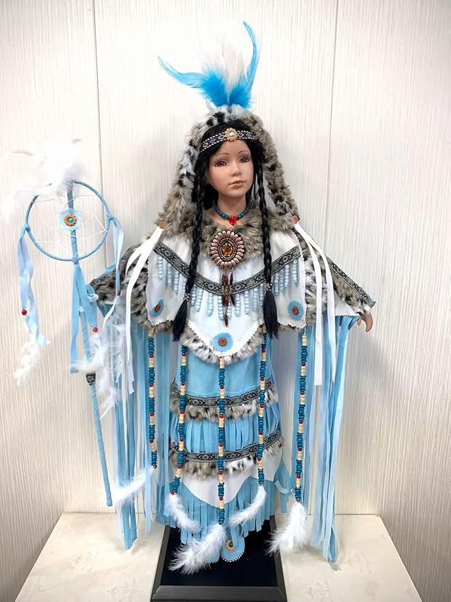 KINNEX COLLECTIONS SINCE 1997 28" Collectible Native American (Indian) Porcelain Doll - Blue Bird-D28677