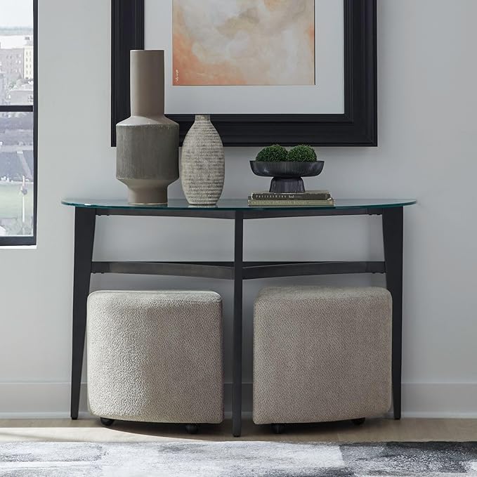 Liberty Furniture Capri Glass Top Alt 3 Piece Set - Sofa Table, 2 Upholstered Ottomans - Espresso