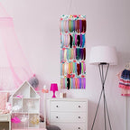 Tudomro Hanging Headband Holder for Girls Felt Hair Accessories Organizer with 60 Elastic Bands Bow Hanger for Girls Hair Bows Without Headbands(Floral,Pink, Green)