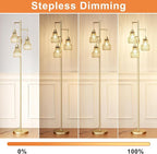 Dimmable Gold Floor Lamps for Living Room, 70" Farmhouse Tree Standing Tall Lamps with 3 Elegant Cage Shade & 800 Lumens LED Bulbs for Bedroom Office