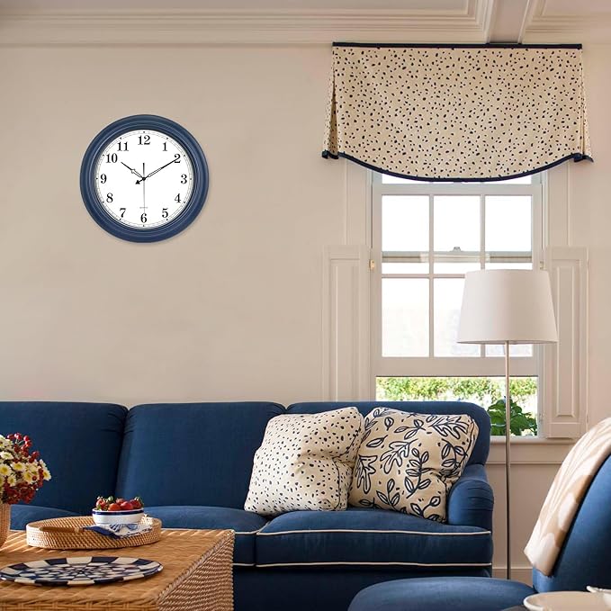18 Inch Large Wall Clock, Battery Operated Silent Non-Ticking Indoor Outdoor Clock, Vintage Decorative Analog Metal Wall Clock for Living Room, Kitchen, Office, Patio - Blue