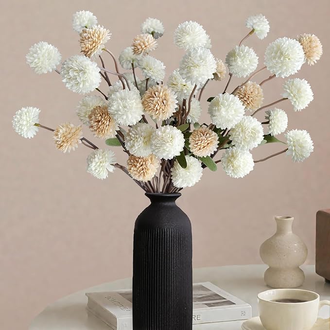 10 Pcs Fake Flowers, Artificial Mums With Long Stems, Faux Pompon Mums Floral Arrangement, 2 Mixed Colors Plastic Flowers Silk Dried Flowers Home Decor, Fall Decorations For Home Vase(No Vase)