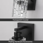 1 Light Matte Black Bathroom Vanity Light Over Mirror, Modern Vanity Lighting with Crystal Glass Shade, Wall Mount Bathroom Light Fixtures, E26 Base